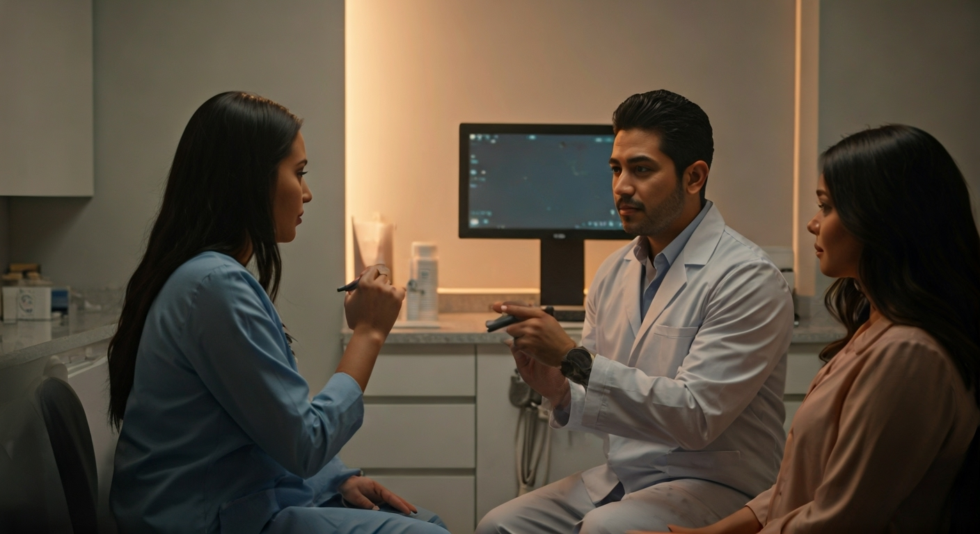 Therapist consults patient in clinic