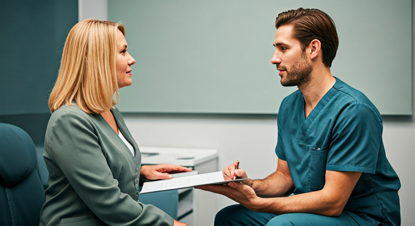 Patient consults at treatment center